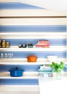 doherty lynch kitchen close up striped walls floating shelves cococozy
